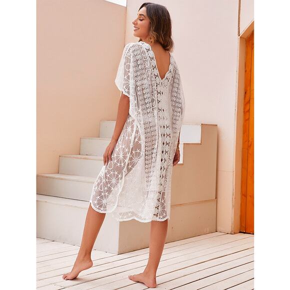 Boho Cover Up in White One Size fits Most - Picture 3 of 3